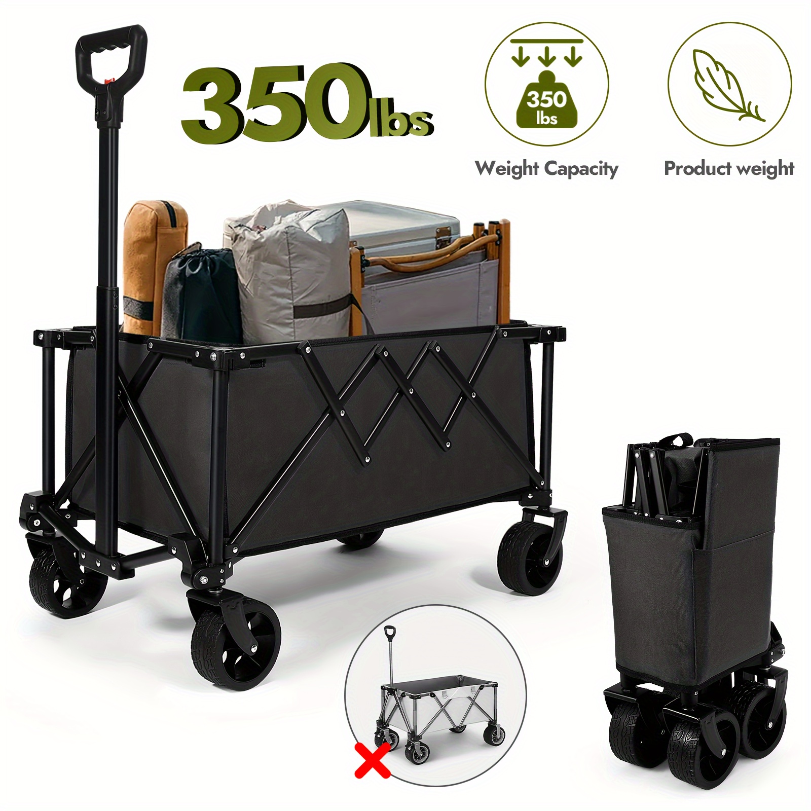

1pc Beach Wagon Cart 3 Colors Foldable Fabric Travel Cart, Heavy Duty Utility Collapsible Wagon With All-terrain Wheels, Portable Beach Wagon, Load Capacity 200 Lbs For Shopping, Camping