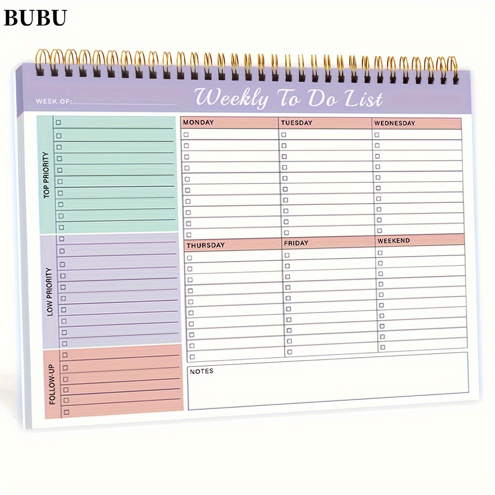 

Bubu 1pc Weekly Planner-weekly To Do List Notepad-11''×8.8''weekly Planner Pad-spiral Undated Weekly Planner Notebook With Organizer, Tasks Level, Weekly Goals Schedule, 52 Sheets/104 Pages