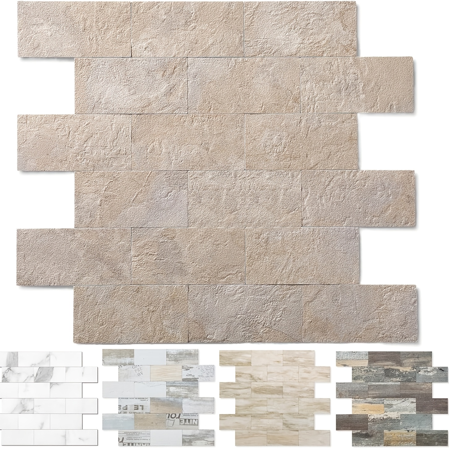 Image of 10pcs Peel And Stick Tile Backsplash Pvc Wall Tiles, Stick On Backsplash For Kitchen, Bathroom Tile, Fireplace, Laundry