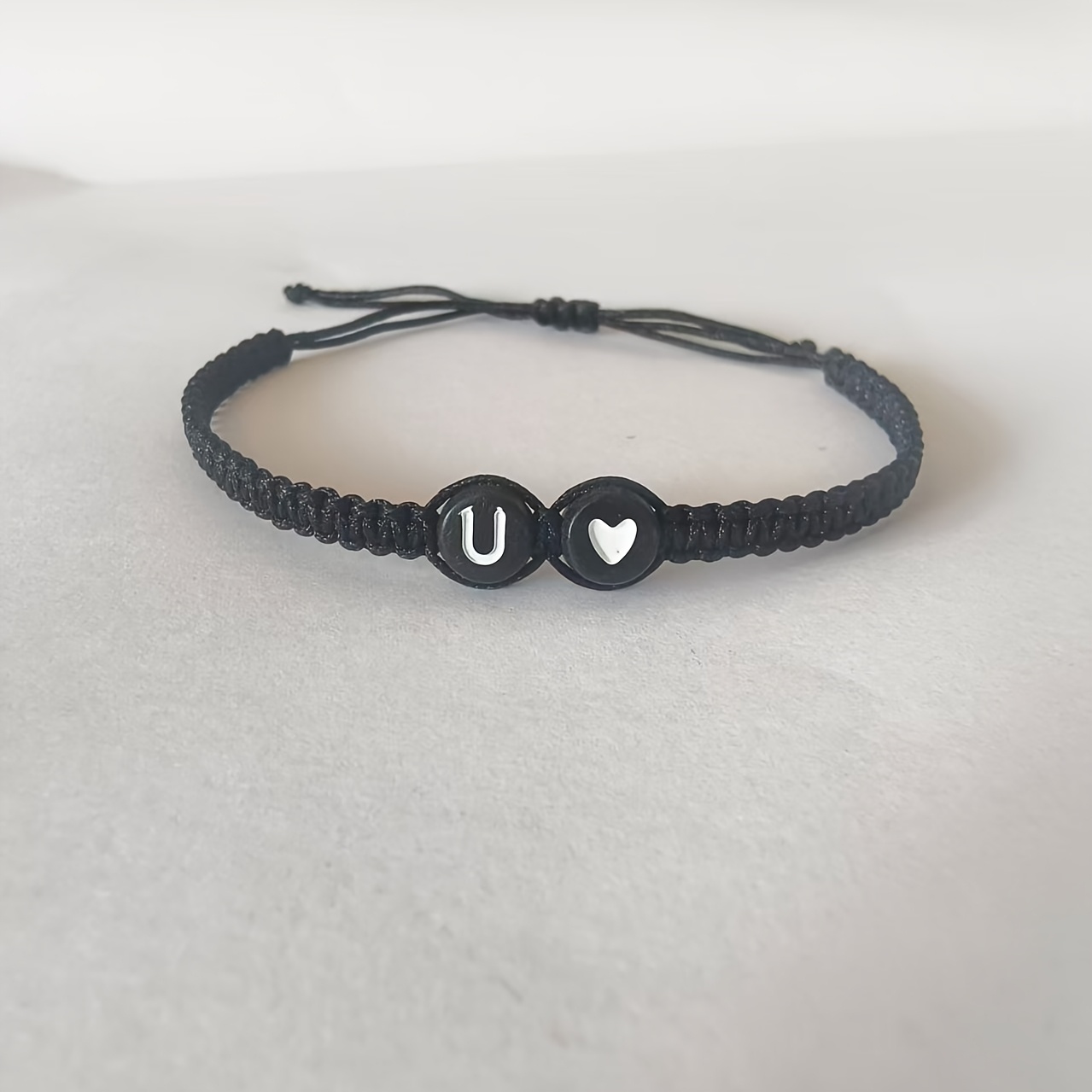 Stylish Adjustable Black and White Heart Couple's Letter Bracelet