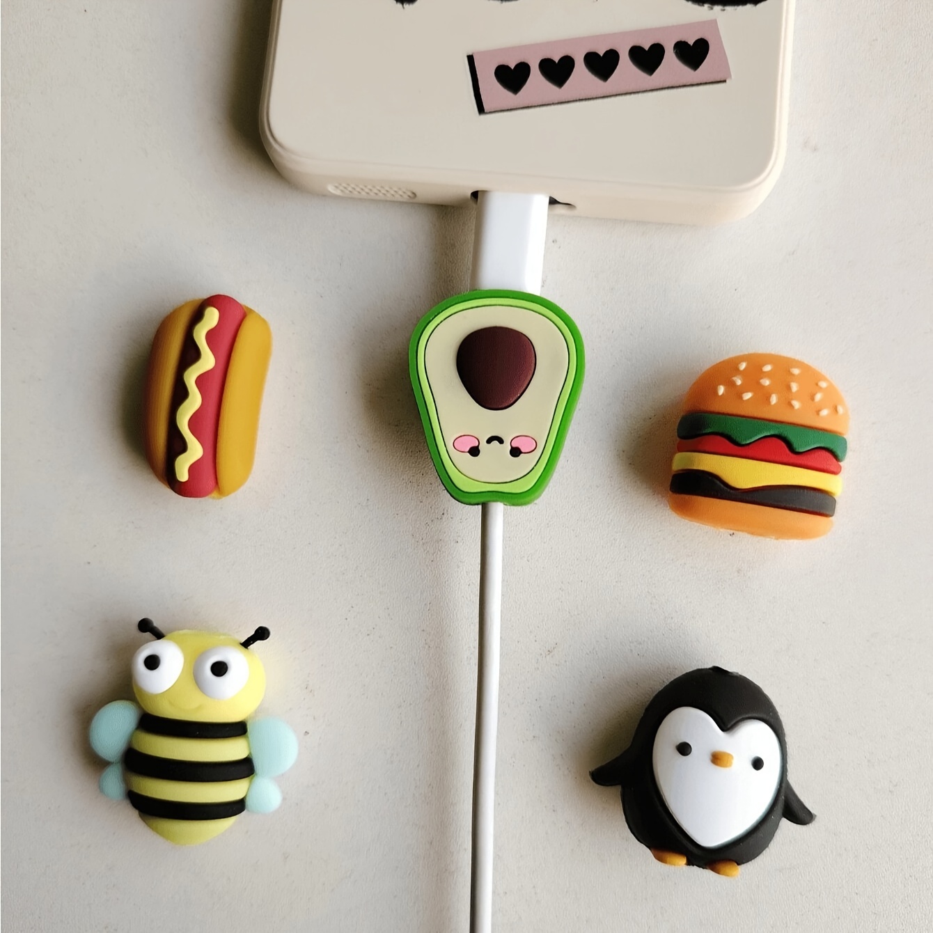 

5pcs/set Cartoon Burger And Hot Dog Shaped Charger Cable Protector, For Iphone And For Usb , Earphone Cable Anti-break Sleeve