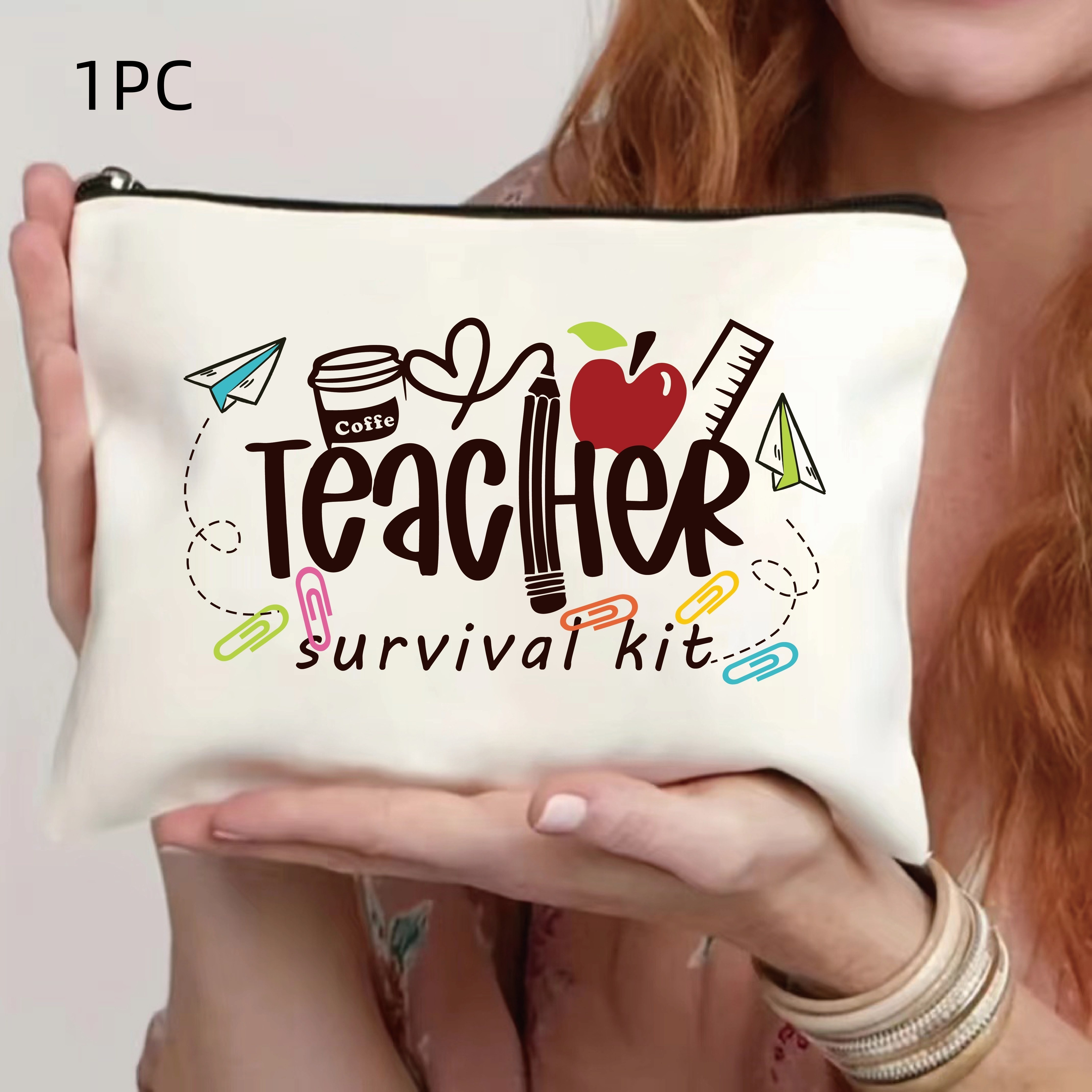 Image of Teacher Makeup Bag Pencil Case Zipper Organizer Handbag Pouch Gift For Teachers