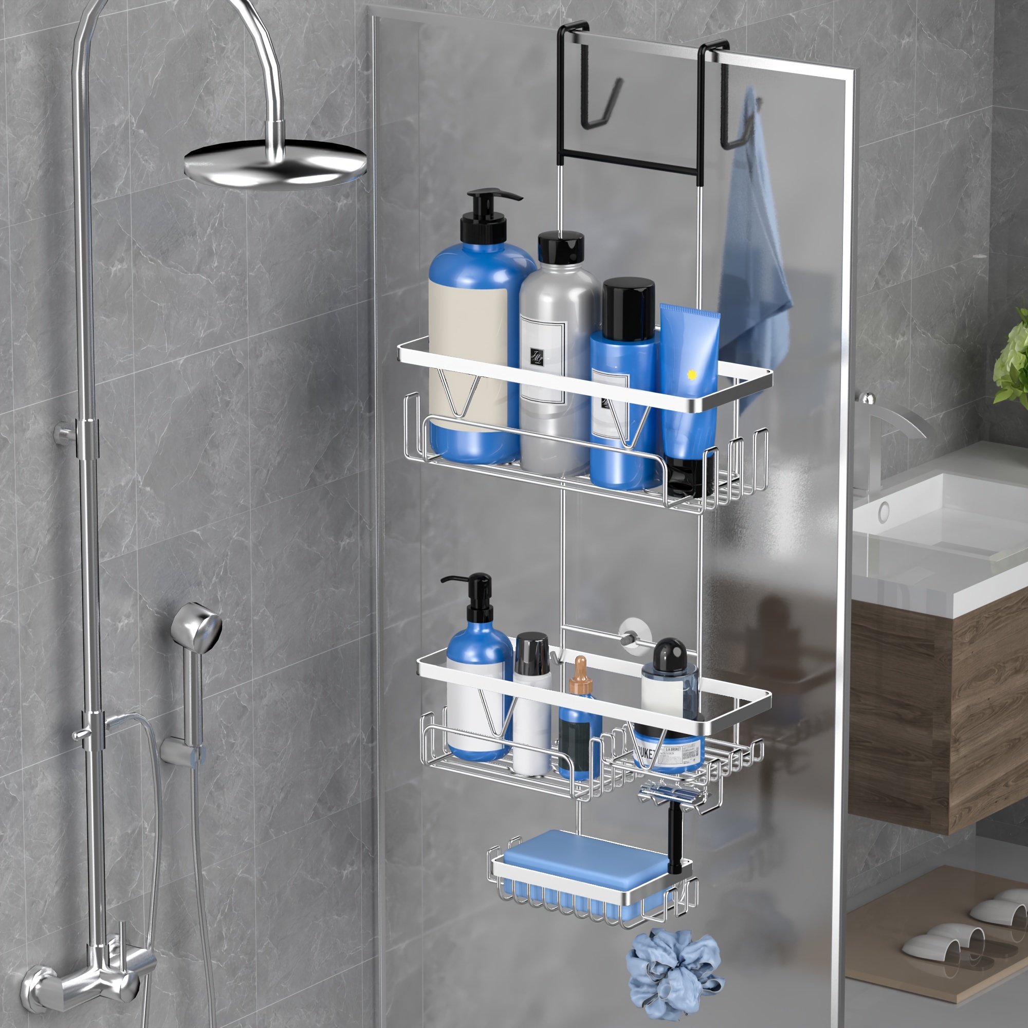 

1pc Rustproof & Steel , Mounted Over-the- Organizer Dish, Install No-drill Storage For Bathroom Accessories, -size , Metal Not Included, Shelves