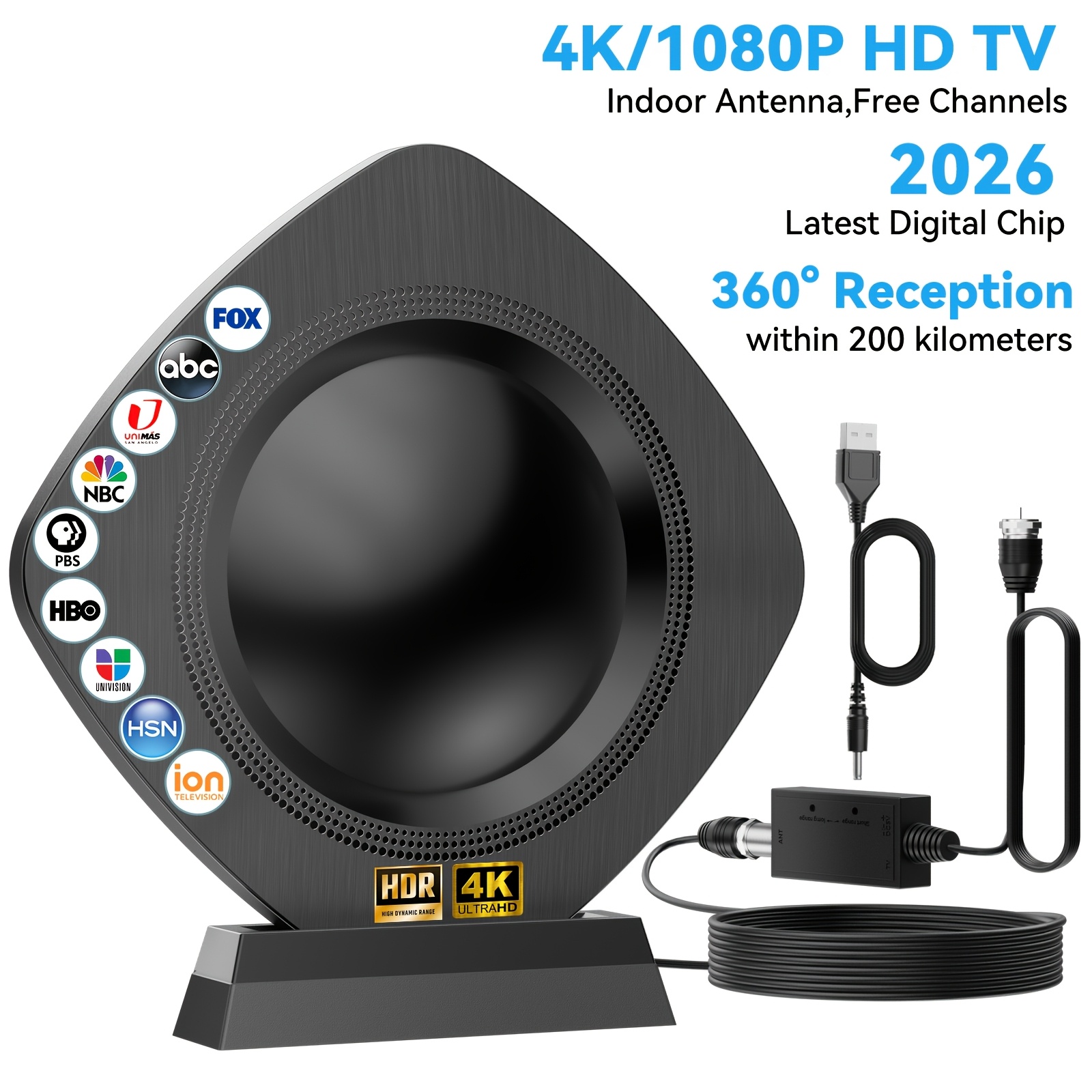 TEMU Digital Tv Antenna, 4k/1080p Ultra Hd, Ultra-long Range Signal Reception, Free Sports Viewing, Compatible With All Local Free-to-, , Compact