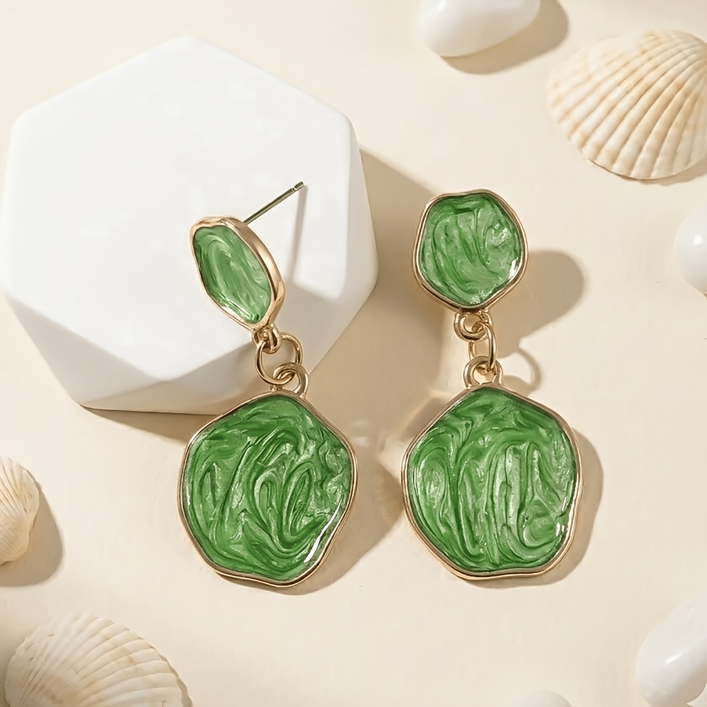 Women's Irregular Geometric Drip-Painted Pendant Earrings, Artistic Style