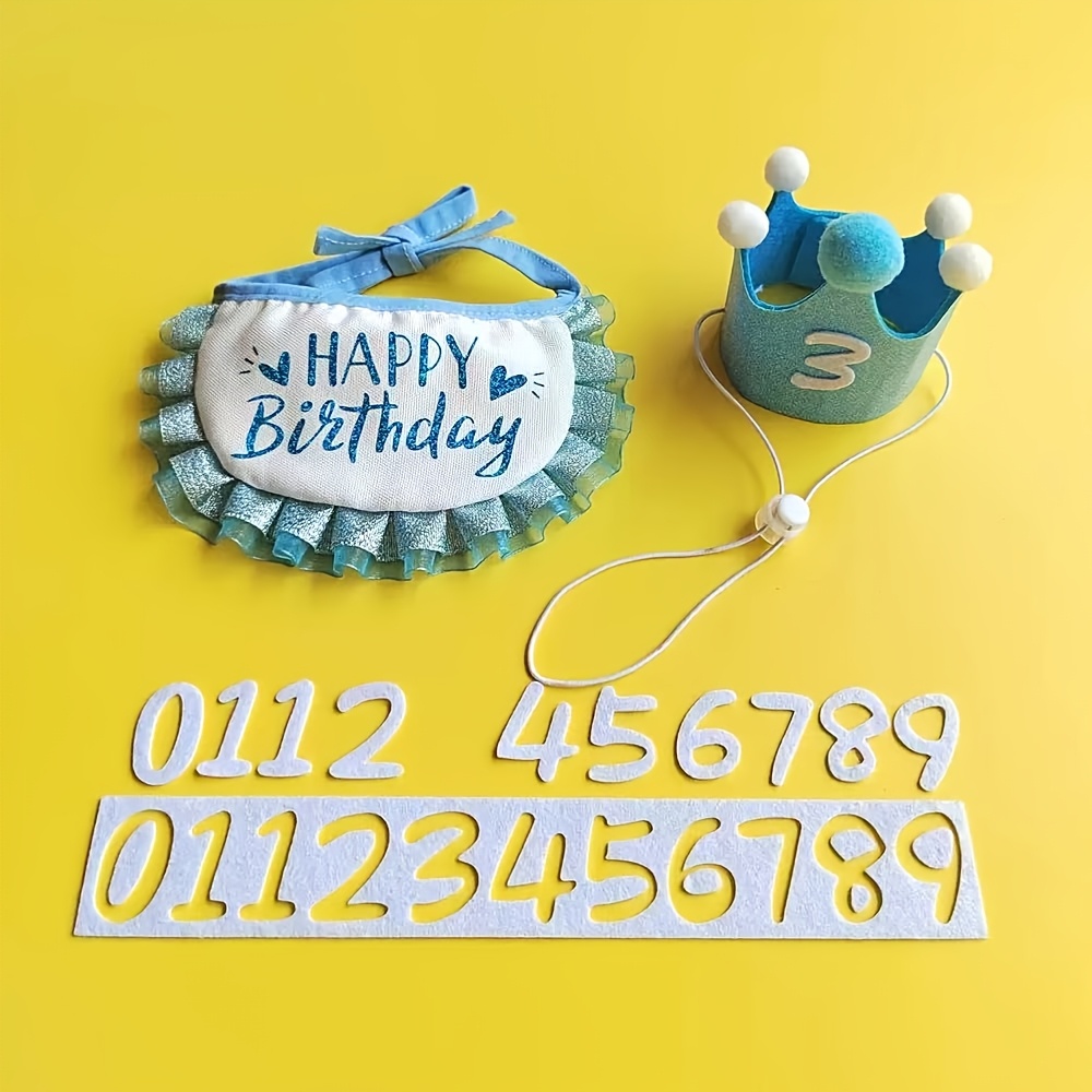 TEMU Ensemble de décoration de fête d'anniversaire pour animaux de compagnie, 3 pièces : Serre-tête couronne , bavoir et décoration numérotée pour