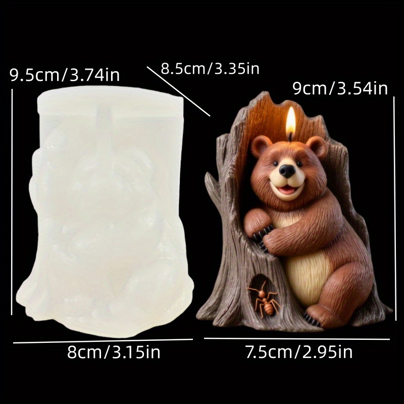 Image of Candle Silicone Mold Ant Picking Bear Candle Silicone Mold In Tree Stump Resin Silicone Mold Bear Concrete Cement Gypsum Mold Smiling Mold In Tree Stump Holiday Gift