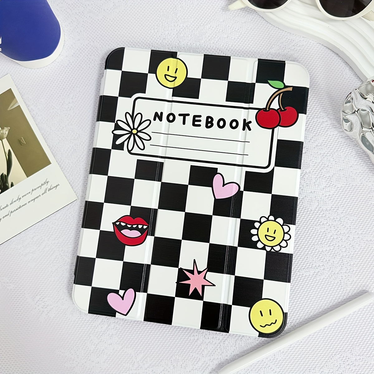 TEMU Black And White Checkerboard Face Tablet Case, Compatible With Ipad (a16) 11-inch, Painted Pattern Protective Case Compatible With -inch/air 11