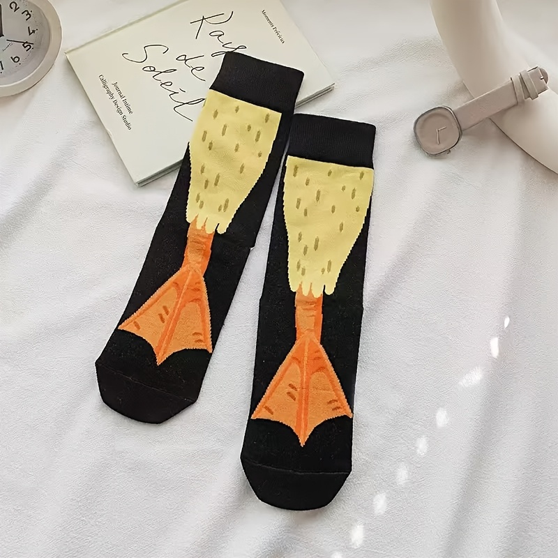 TEMU 1 Pair Of Women's Duck-foot Mid-calf Socks, Featuring A Cute, Sweet, And Fashionable Cartoon Duck Paw Design. Versatile Short Socks Are Trendy,