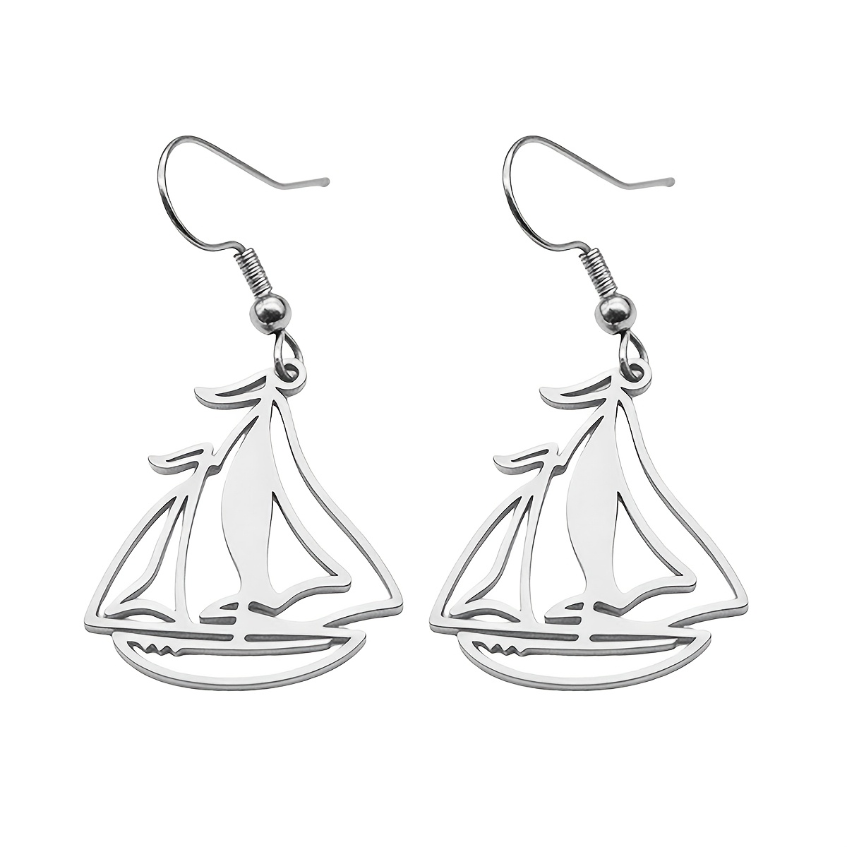 TEMU Minimalist Sailboat Earrings, Stainless Steel Nautical Dangle Earrings, Cute Ocean Themed Jewelry For Women And Teens