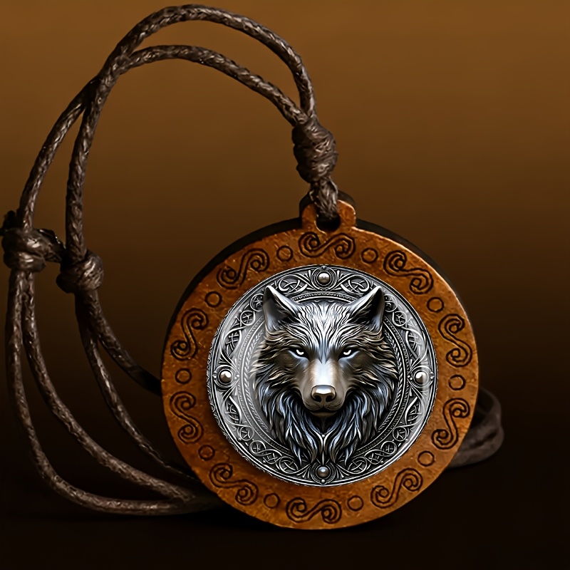 TEMU Elite Wolf Head Wooden Necklace, A Simple Vintage-style Small Gift For . A Minimalist And Stylish Accessory For Daily Wear, Suitable For
