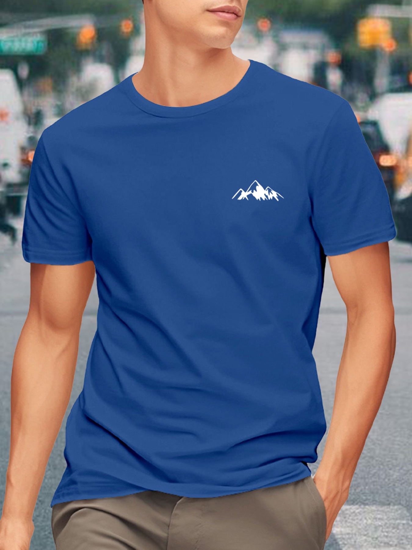 Men'S Heavyweight 180gsm Mountain Graphic T-Shirt - Minimalist Black Line Drawing, Non-Stretch Fabric for Gym, Hiking, Casual Casual Attire - Everyday Essential Tee for Outdoor Enthusiasts, Hiking Apparel, Round Neckline Shirt, Durable Casualwear, Gym Clothing, Basic Style, Breathable Material, Short Sleeve Top, Active Lifestyle