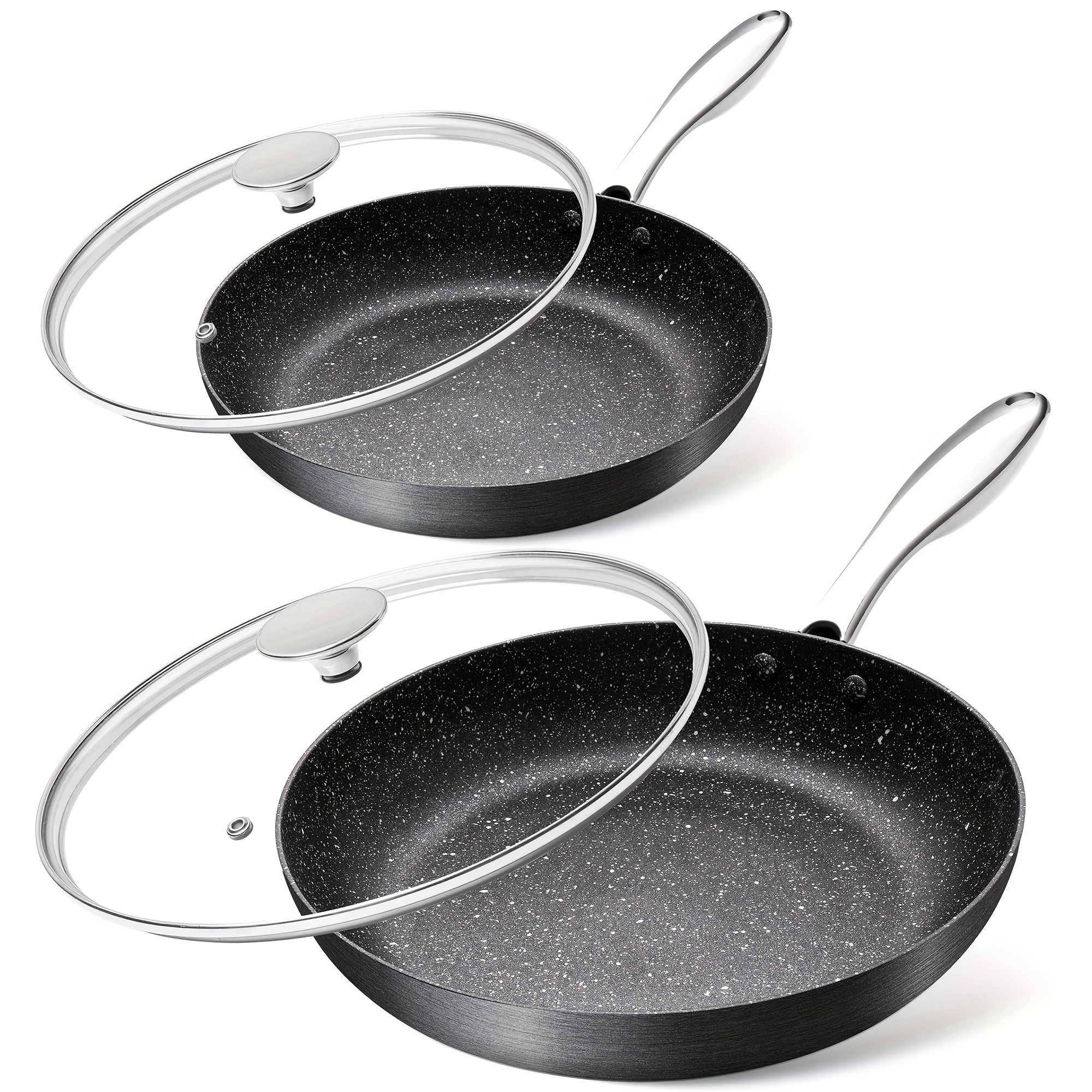 

Hard Anodized Frying Pans Nonstick With Lid, 9.5" & 11" Nonstick Frying Pan Set With Lids, Frying Pans For Cooking, Nonstick Skillet Sets With Granite-derived Interior, 2 Pan Set