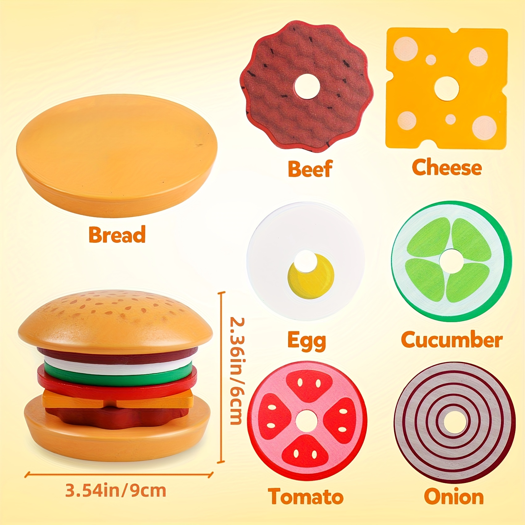 キズウッド製バーガー整理＆積み重ねおもちゃ（3歳向け） カラフルな