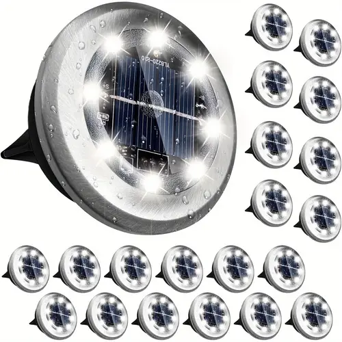 20pcs solar ground lights 8 led outdoor pathway lights cool white flat disc design for garden lawn patio yard