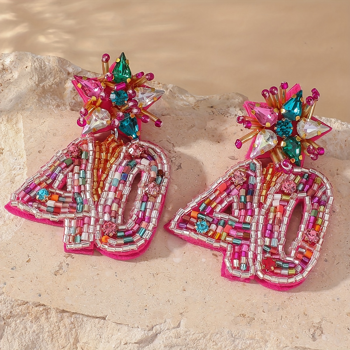E-shop 1 Paar Böhmische Urlaubsstil Reine Handgefertigte Perlen Reis Perlen Ohrringe, Individuelle Mode Bunte Quasten Ohrringe, Premium Temperament,
