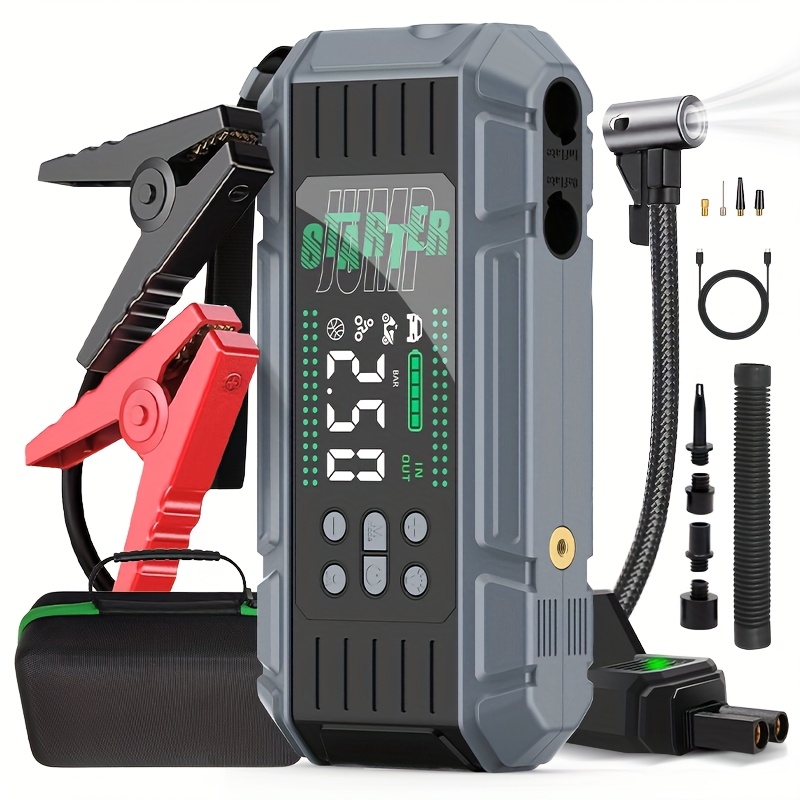 TEMU 10000a Jump Starter With Air Compressor, For All Gas And 12.0l Engines. 6 In 1 Multifunctional Pack With Digital Tire Inflator, Blower Pump, Led