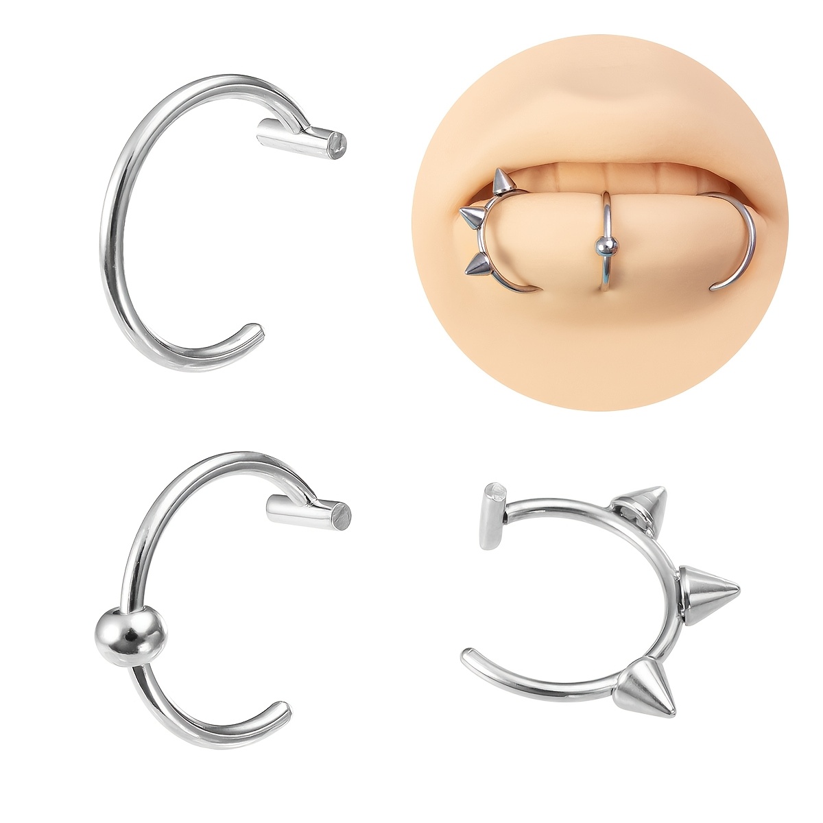 3pcs clip mouth lip rings stainless steel non piercing hoop earrings with star ball designs for women men punk body jewelry   seasonal accessory party   design earrings durable hoop earrings lip piercing jewelry 0