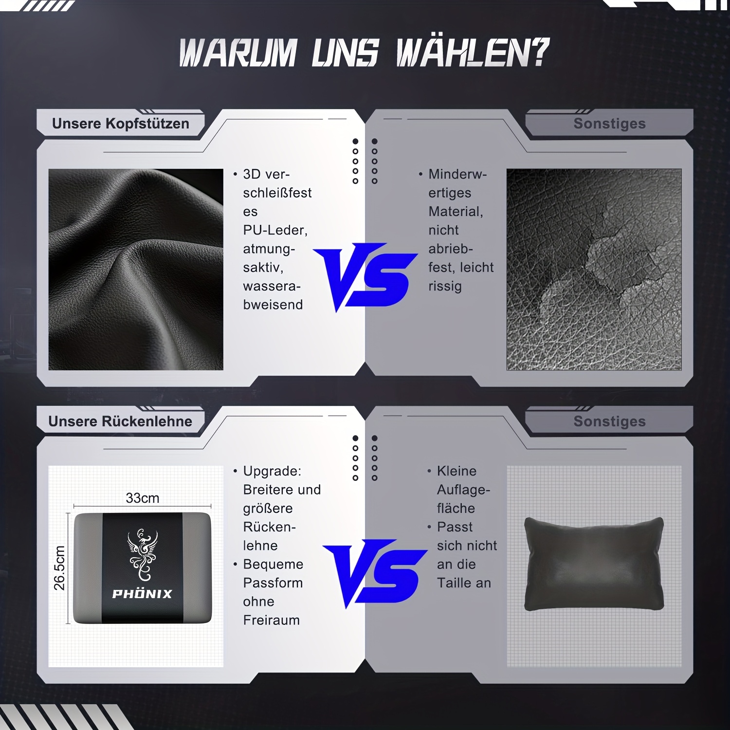 Gronfont Gaming Chair with Footrest, Rocking Function Up to 155°, Ergonomic Gaming Chair with Adjustable Lumbar Cushion, Headrest, Height-Adjustable And Swivel, 360° Gaming Chair, Gaming Chair 150kg, Black, Gray, White, Perfect Christmas Gift