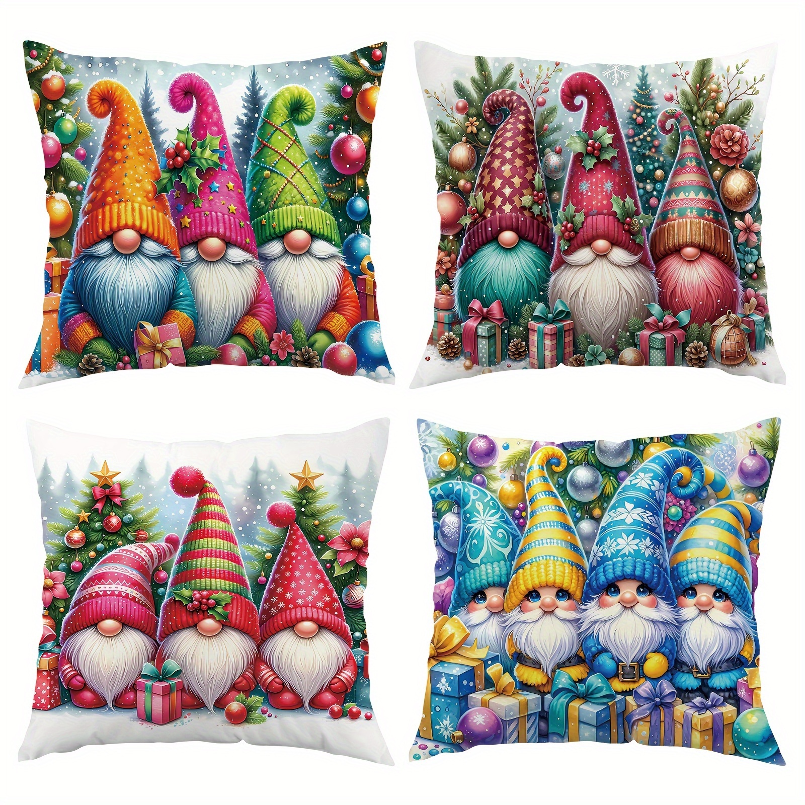 

4pcs Christmas Dwarf Christmas Tree Short Plush Throw Pillowcase, Zipper Single-sided Printed Pillowcase, Home Decoration Sofa Bedroom Decoration, No Pillow , 18×18 Inches