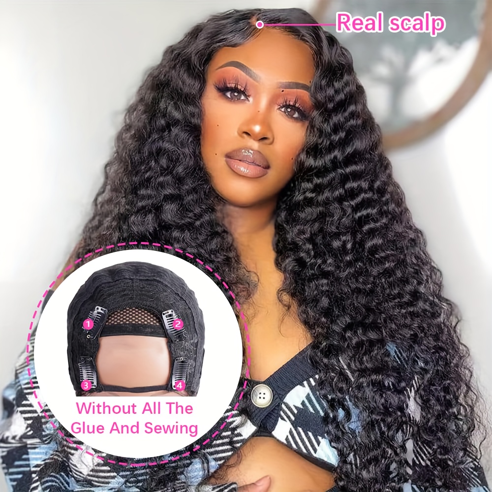 U Part Wigs Human Hair Wigs Women Deep Wave Human Hair 180 Temu