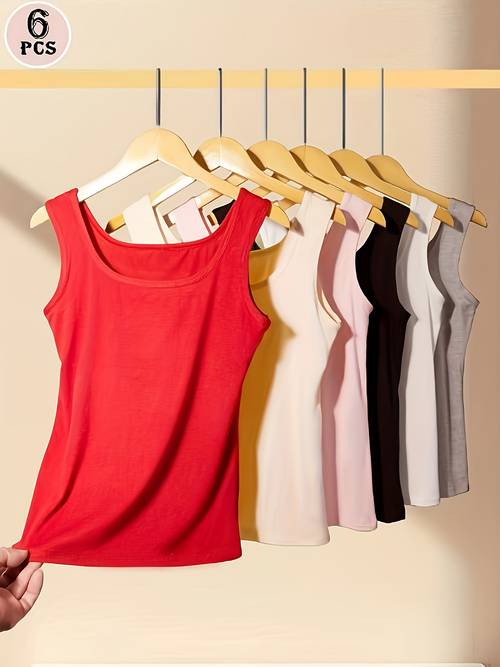 6pcs set new womens versatile simple solid color camisole soft comfortable breathable sleeveless underwear and intimate apparel