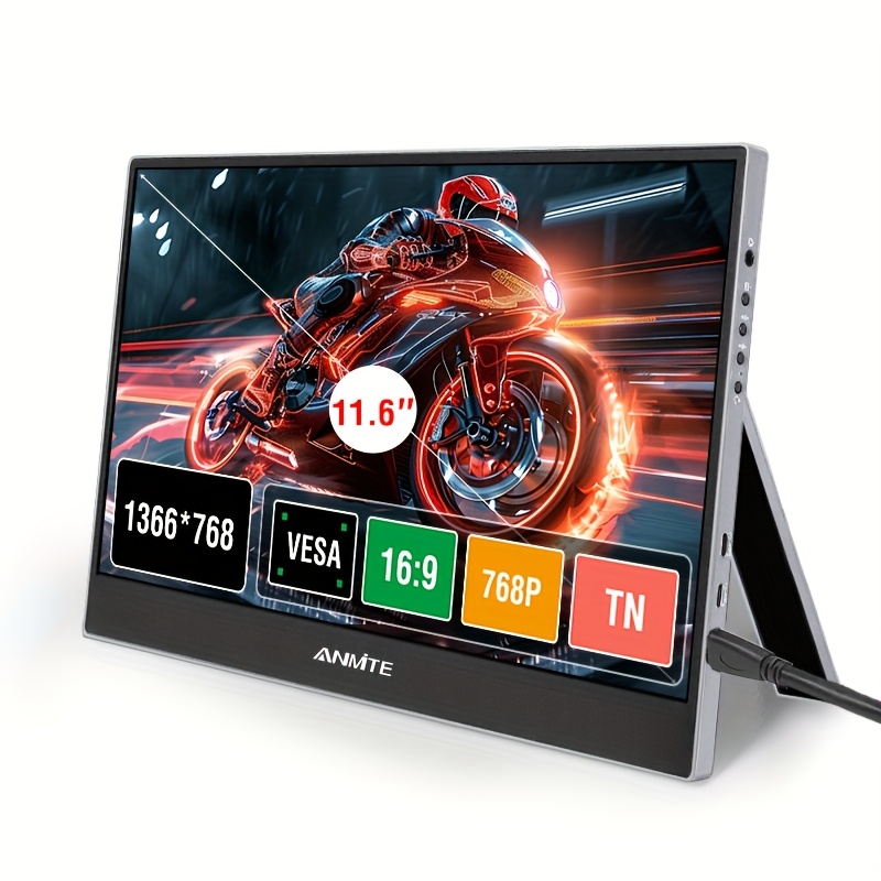 11.6 Inch Portable Monitor With Built-in Horizontal And Stand, Built-in Speakers, Vesa Support, Laptop Compatible, Gaming For Ps5/4pcs