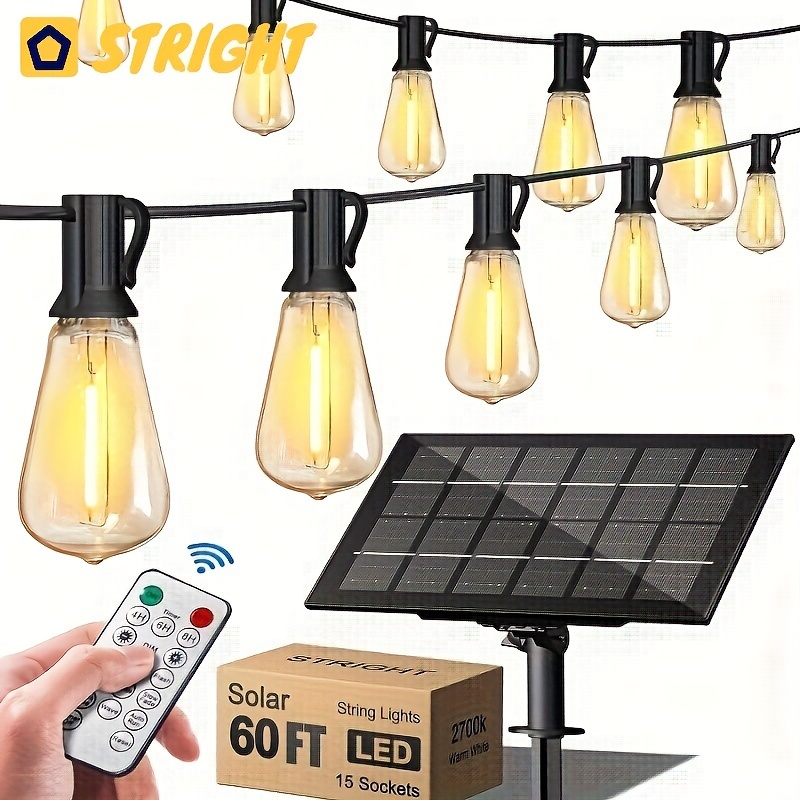 

Stright 48ft/60ft/100ft/120ft Solar String Lights Outdoor Weatherproof With Remote, Solar Powered Led Edison Bulb Outdoor String Lights For Outside Patio Backyard Fence Halloween Christmas Decorations