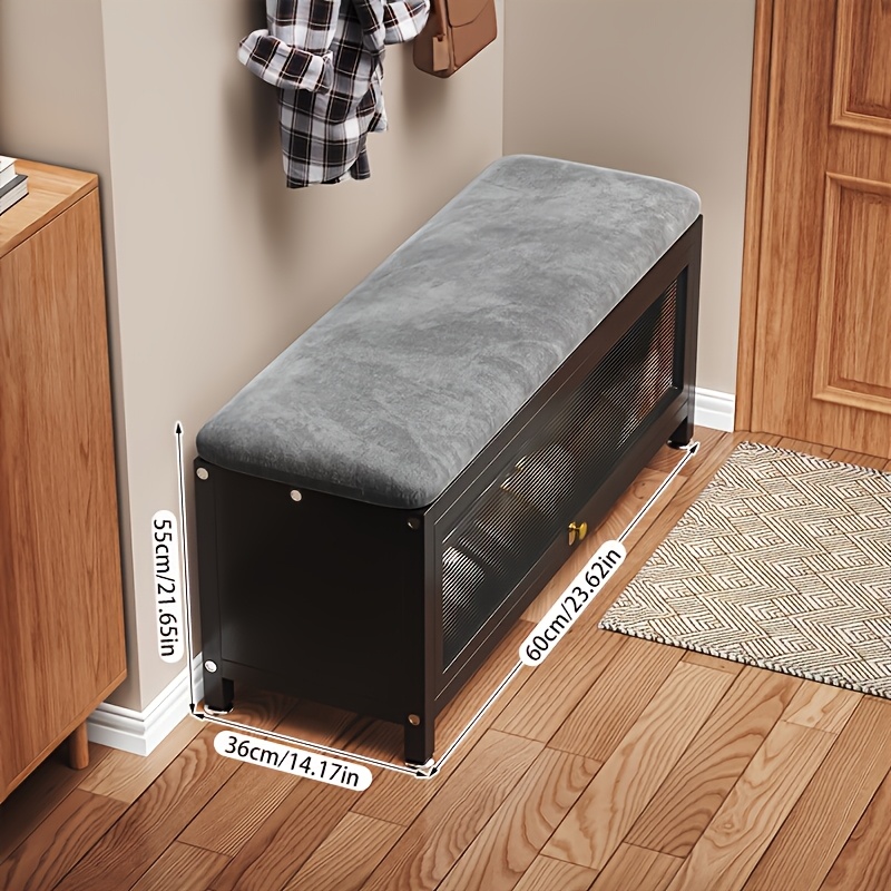 Shoe Changing Stool with Shoe Rack, Soft Stool, Shoe Cabinet/shoe Changing Stool That Can Hold Multiple Pairs of Shoes, Elegant Entryway Shoe Cabinet, Shoe Storage Solution, Carbon Steel Storage Stool, Black/cream White, for Home Entrance Passages
