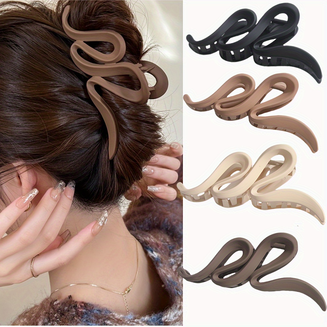 

4pcs Solid Color Matte Super Large Women's Wavy Hair Claw Clips Anti-slip Hair Clips Suitable For Suitable For Women And Girls Hair Accessories