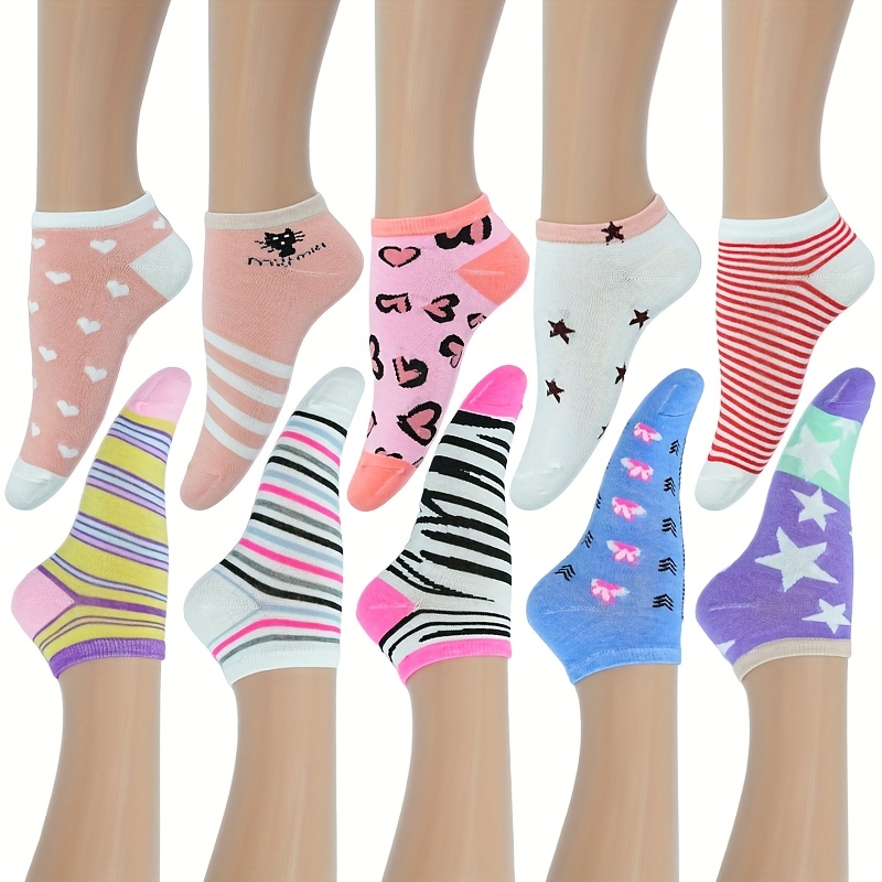 E-shop 10 Paar Neue Sommer Rosa Leopardenmuster Bunte Gestreifte Cartoon Katzenpfoten Stern Muster - Weich, Bequem, Schweißabsorbierend, Atmungsaktiv,