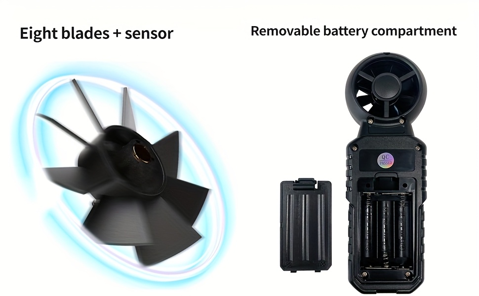 Anemómetro digital portátil para medir velocidad del viento, temperatura y nivel, sin batería