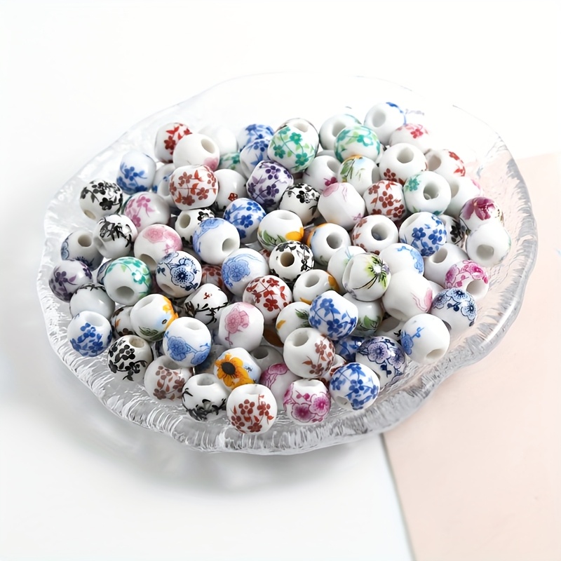 50pcs 8mm And White Porcelain Beads - Chinese Style Loose Beads For Making & Craft Projects - Handmade Ceramic Decorative Bead Charms