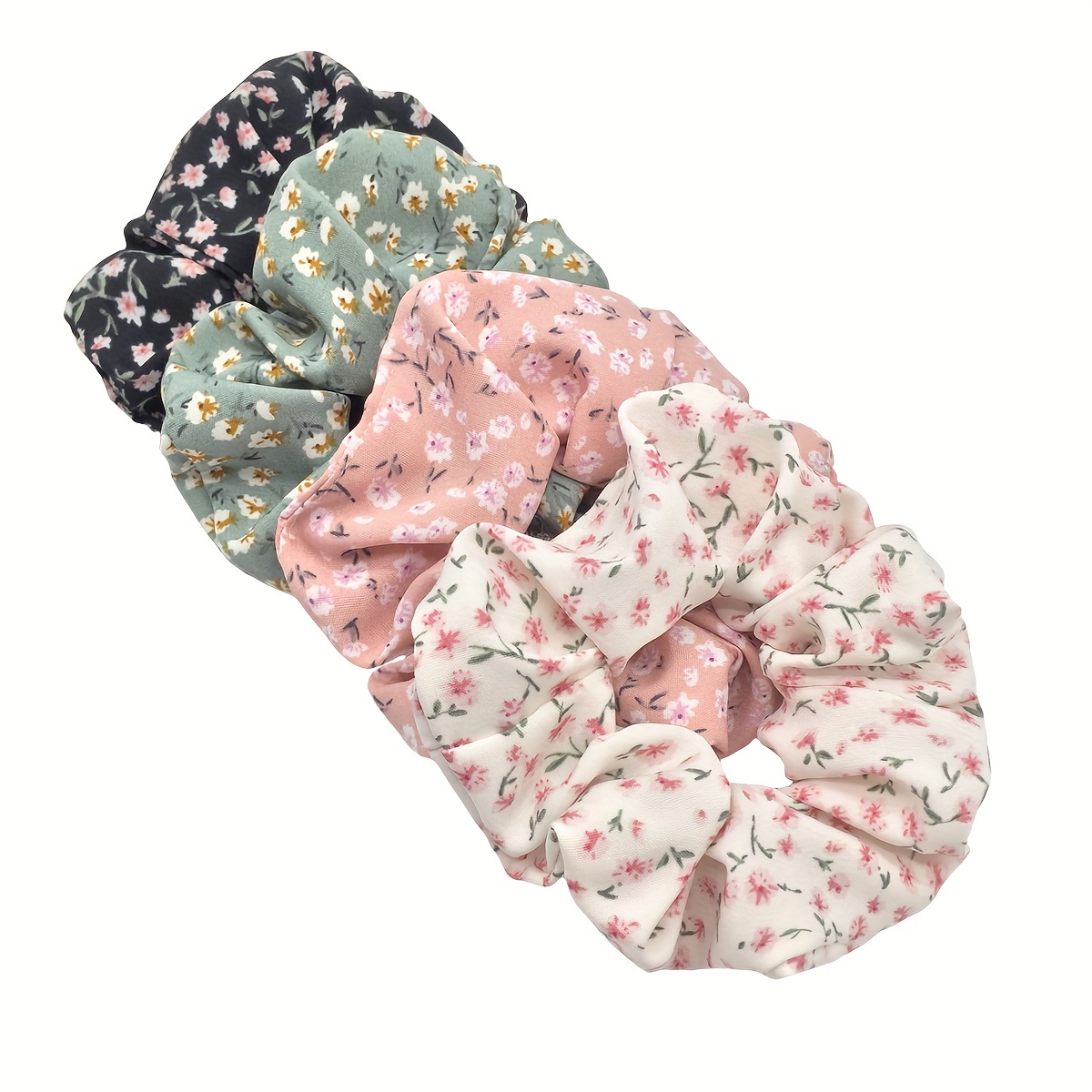 

A Set Of 4/6 Chiffon Satin Printed Daisy Hair Ties For Women, Featuring An Elegant And .