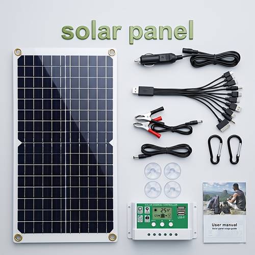 high eficiency monocrystaline silicon portable solar panel kit lightweight design withsolar charge controller battery clips extension cable stable power supply forrv camping marine home emergency outdoor camera
