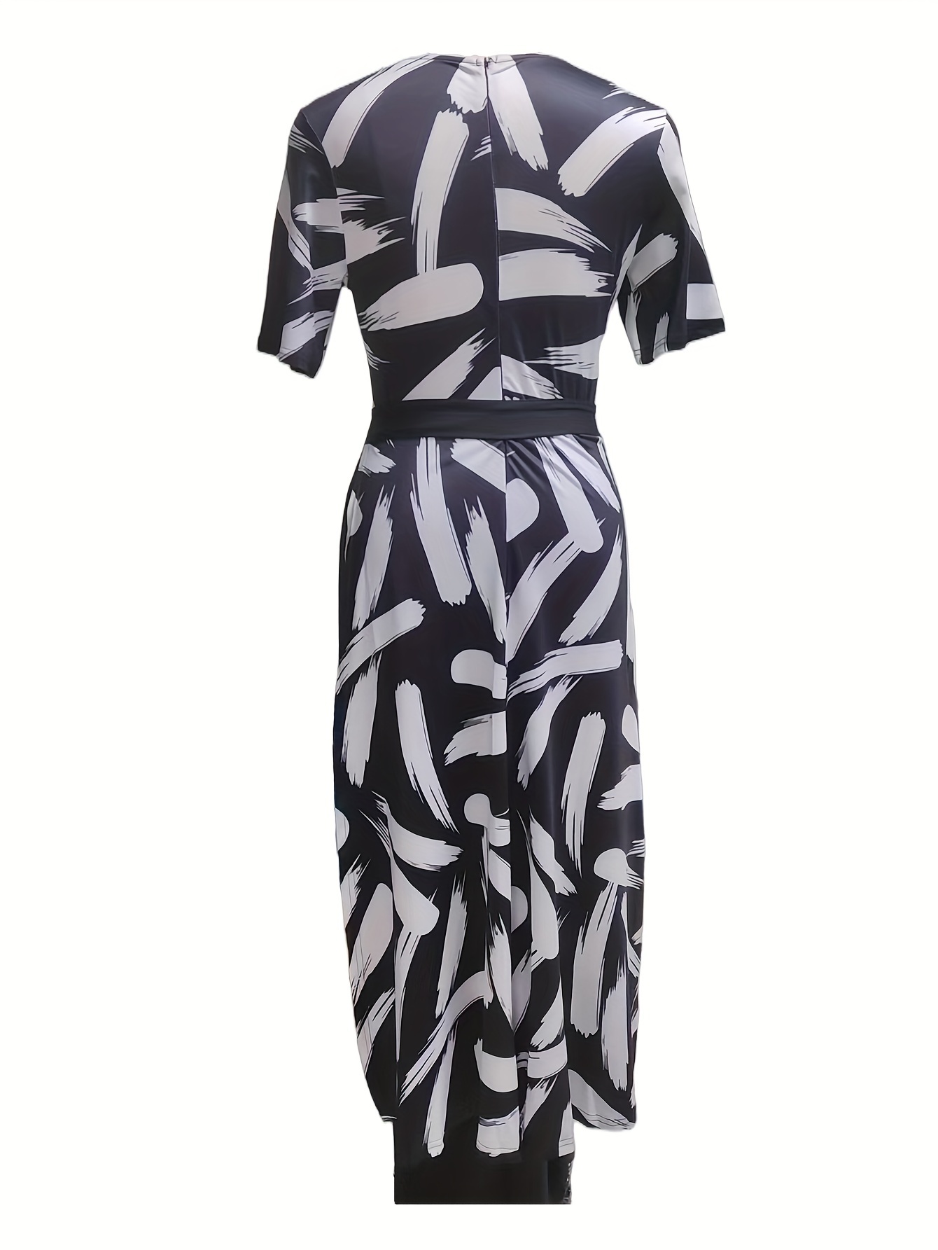 Graphic Print Wide Leg Jumpsuit, Casual Button Front 3/4 Sleeve Jumpsuit,  Women's Clothing