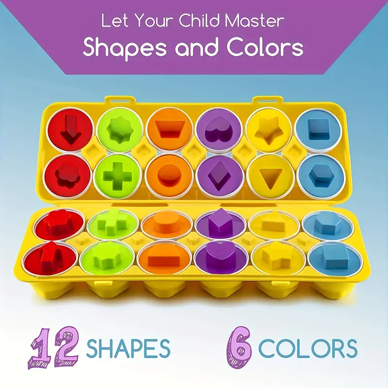12pcs colorful matching puzzle educational toy for fine motor skills shape recognition plastic geometric eggs with base for preschool boys girls egg toy details 0
