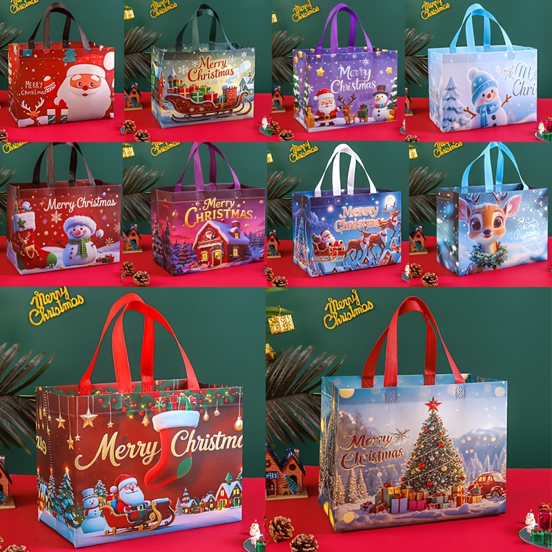 Image of Set Of 10 Christmas Gift Bags, Shopping Bags With Handles, Large Non-woven Bags For Wrapping Gifts During The , Suitable For Shopping Parties And Christmas Favors, Measuring 12.6"×9.8"×6.7"