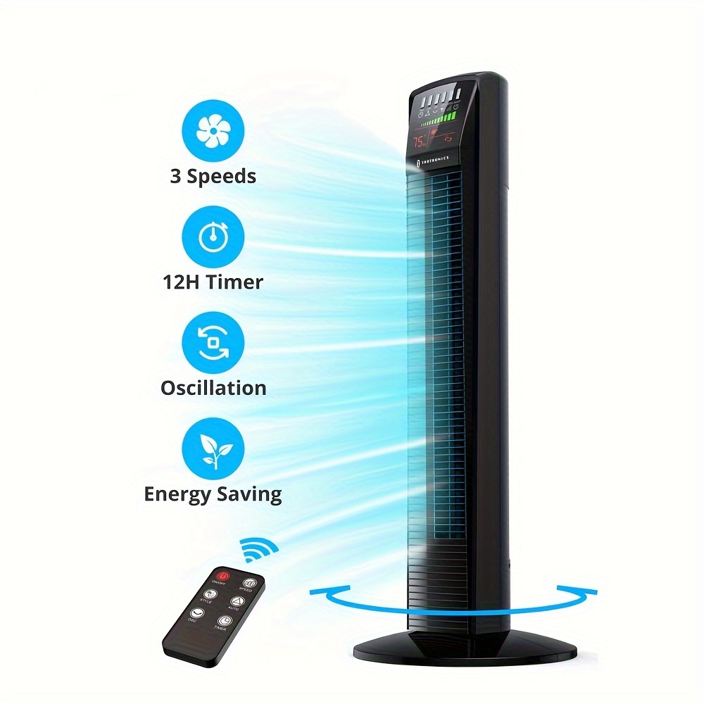 

36" Bladeless Tower Fan With Remote Control, 65° Oscillating Cooling, Energy-saving Motor, 12h Timer, Led Display - Ideal For Bedroom, Us Plug (tt-tf001), Electric Fan For Bedroom