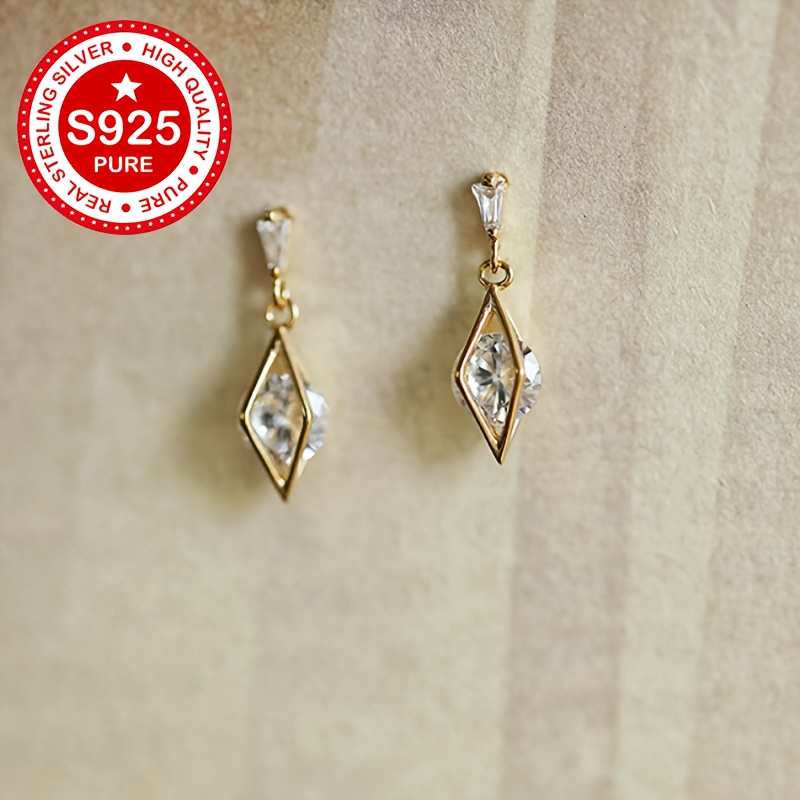Women's 18K Gold Plated 925 Sterling Silver Stud Earrings with Cubic Zirconia