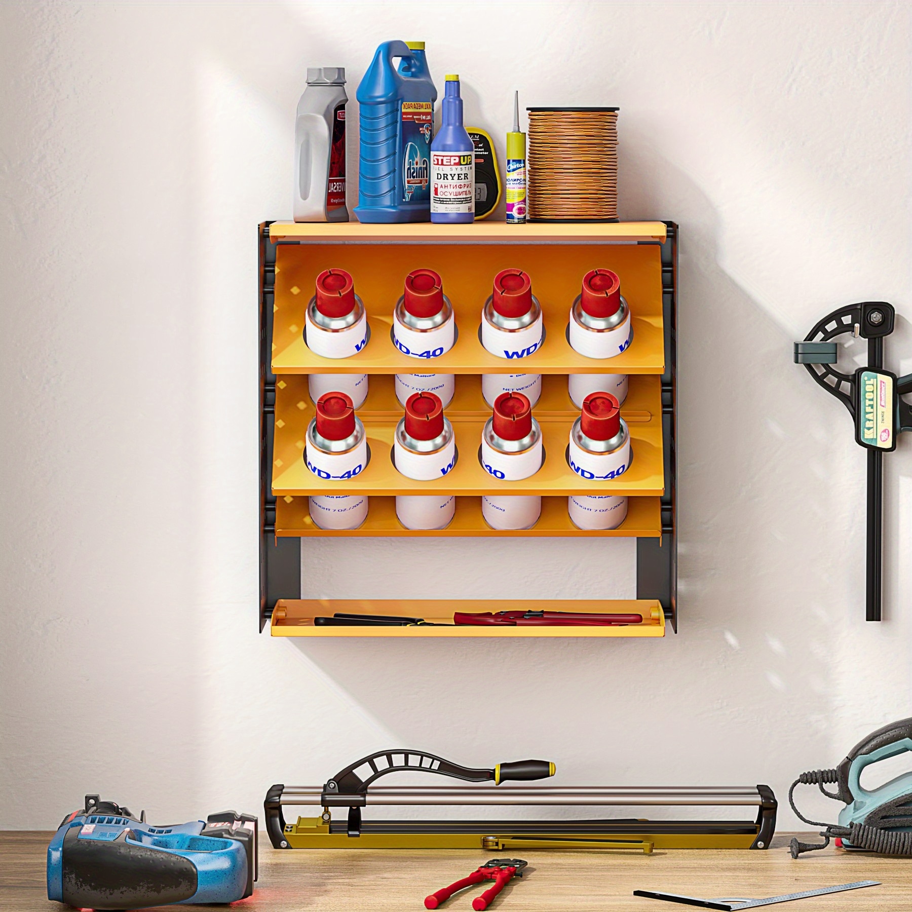 Image of Wall Mount Spray Can Holder, Aerosol Spray Bottle Holder Storage Rack, Heavy Duty Paint Bottle Organizer With 8 Can Holes For Garage, Shop, Home Or Tool Trailer