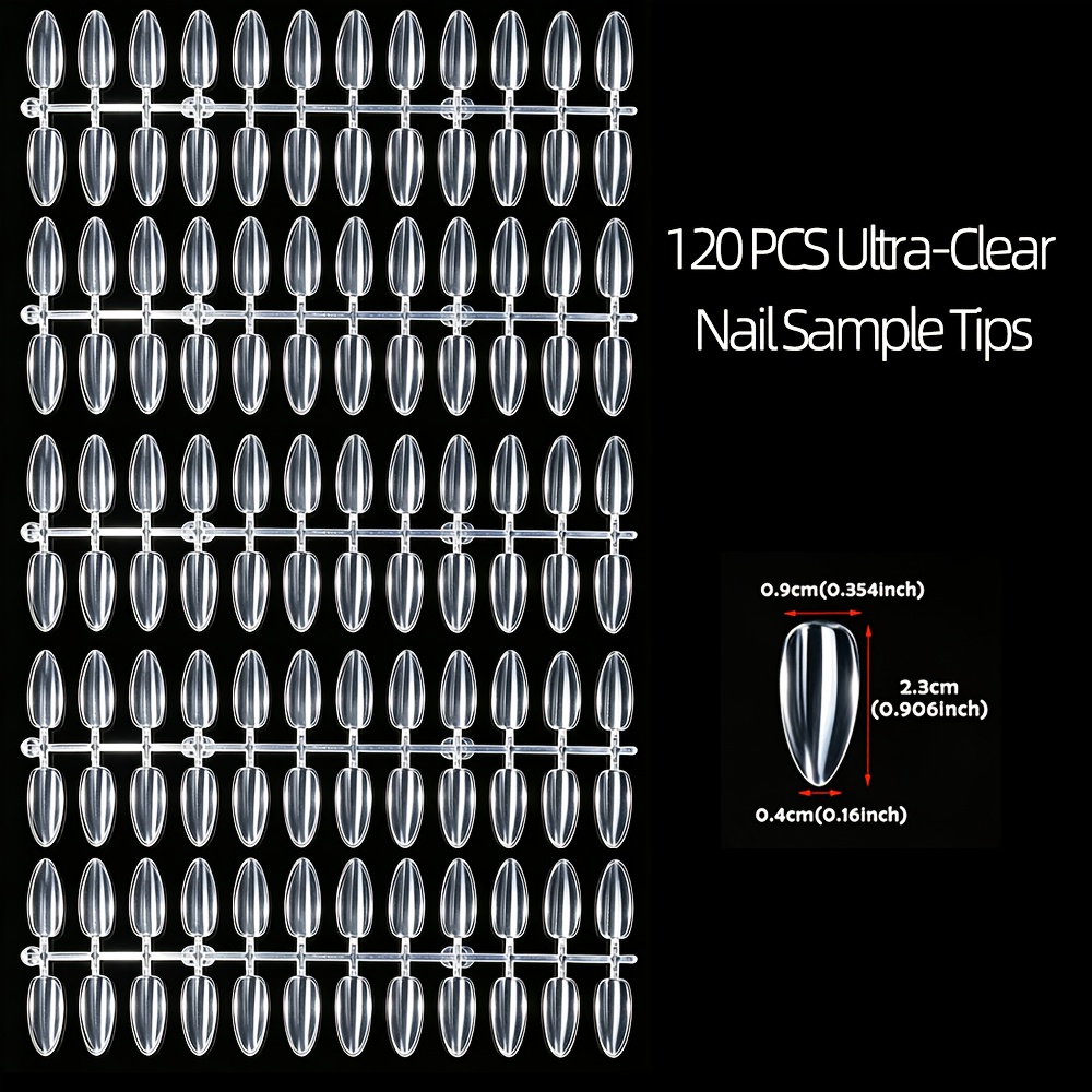 TEMU 120pcs Jearlyu Almond Nail Tips Suitable For Nail Polish Display Books, Transparent Suitable For Diy Training, Nail Practice, Color Chart Cards,