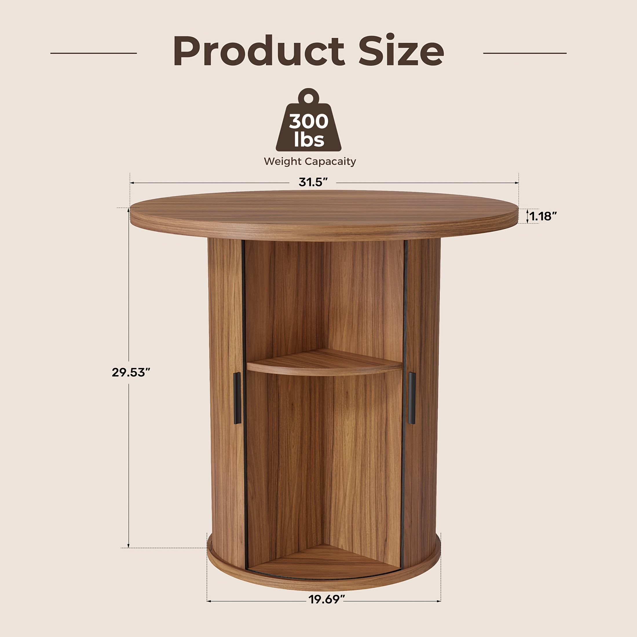 &rdquo; Round Dining Table Suitable For 2-4 People, Kitchen Table With 2-tier Storage Shelf & Fluted Base, Wood Table For Small Spaces, Assembly For Home, For Home Dining Room, Living Room, Wood