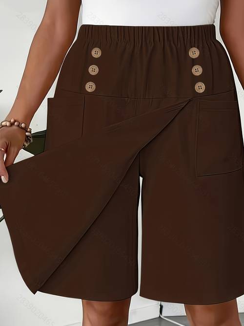 plus size qianjicce extended size womens wide leg flattering shorts summer casual side pockets with button design fit loose style suitable for daily and formal wear machine washable opaque comfortable fabric non stretch material