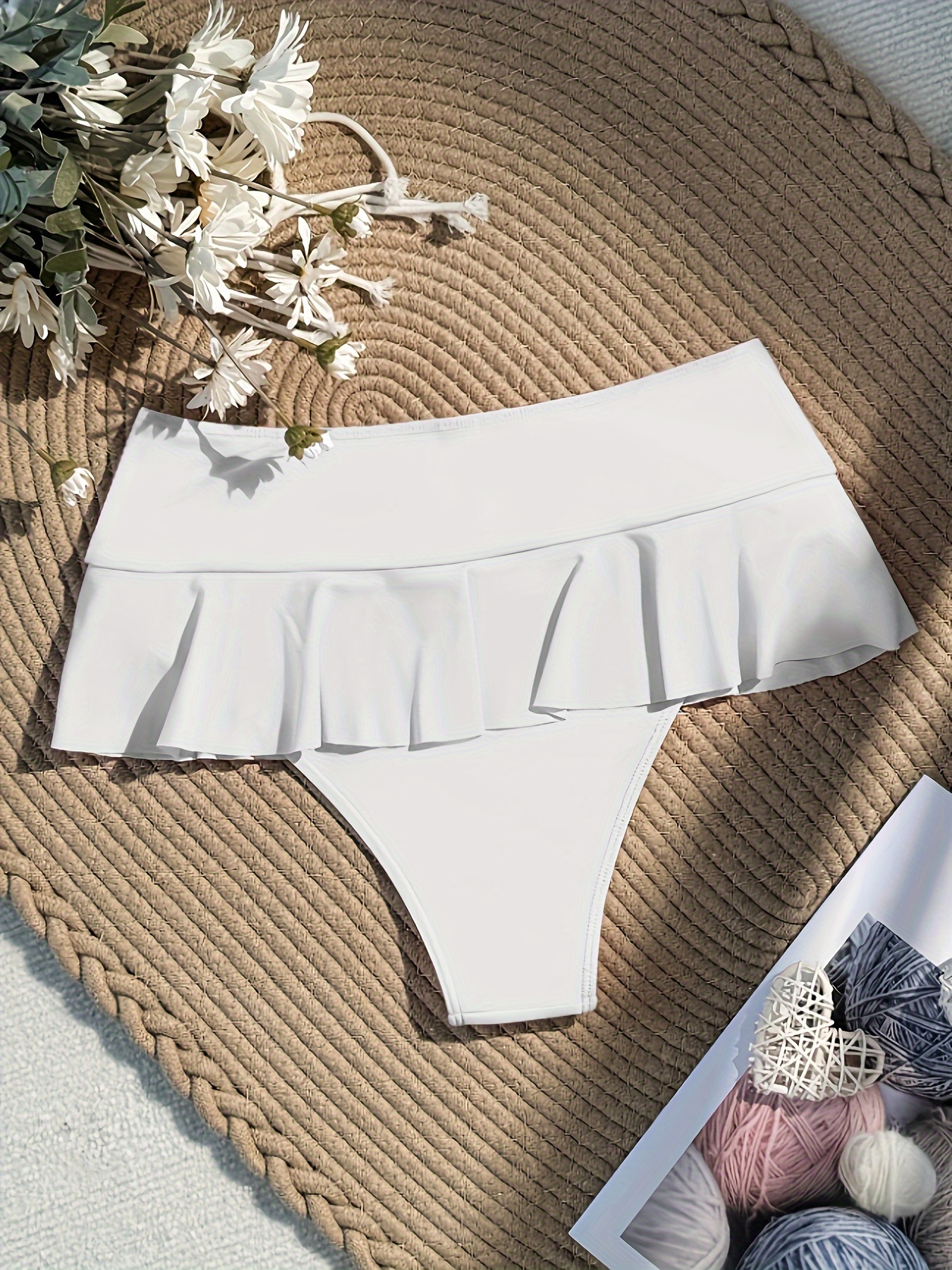 chic high waist ruffle trim bikini bottoms women stretchy Temu