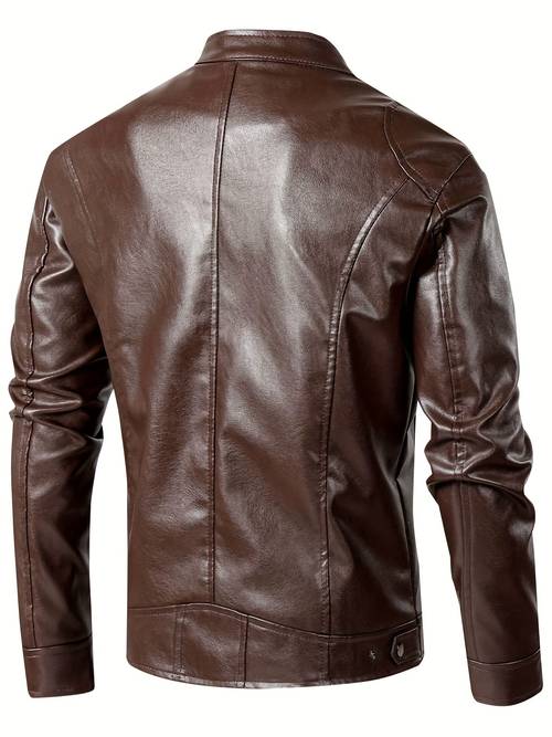 spring and autumn windproof stand up collar pu leather jacket mens matching color motorcycle jacket outdoor motorcycle stand up collar jacket