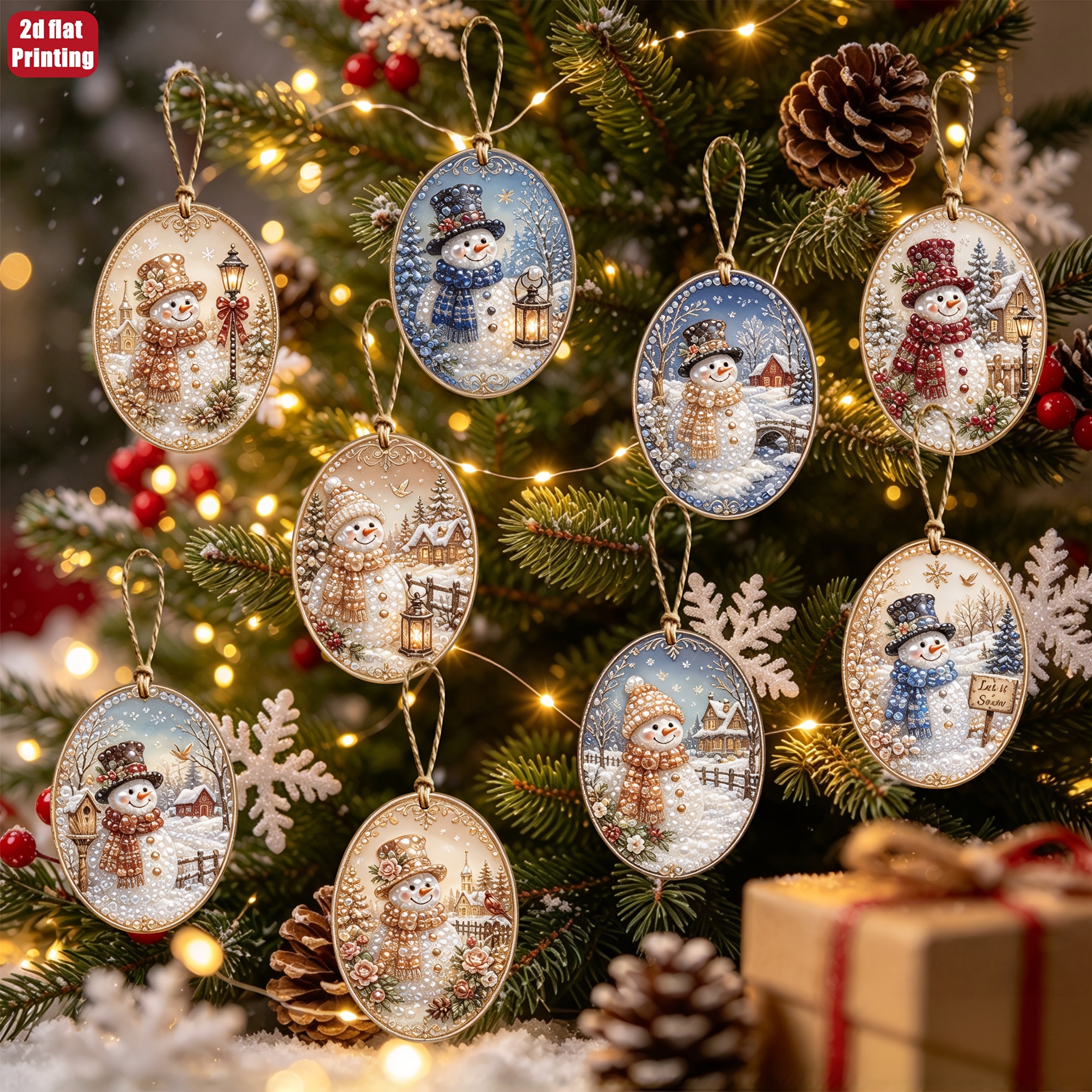 TEMU Set da 9 pezzi di ornamento a forma di targhetta da appendere in legno a tema natalizio 2D piatto per pittura diamante e perle fai da te, stampa