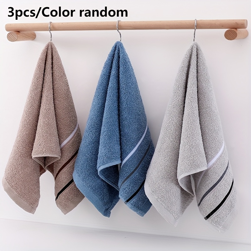 Image of Luxurious Soft And Absorbent Cotton Towels, 3 Random Strips In Blue, Gray, And Brown - Perfect For Adults And At Home And Camping, Christmas Halloween Gift