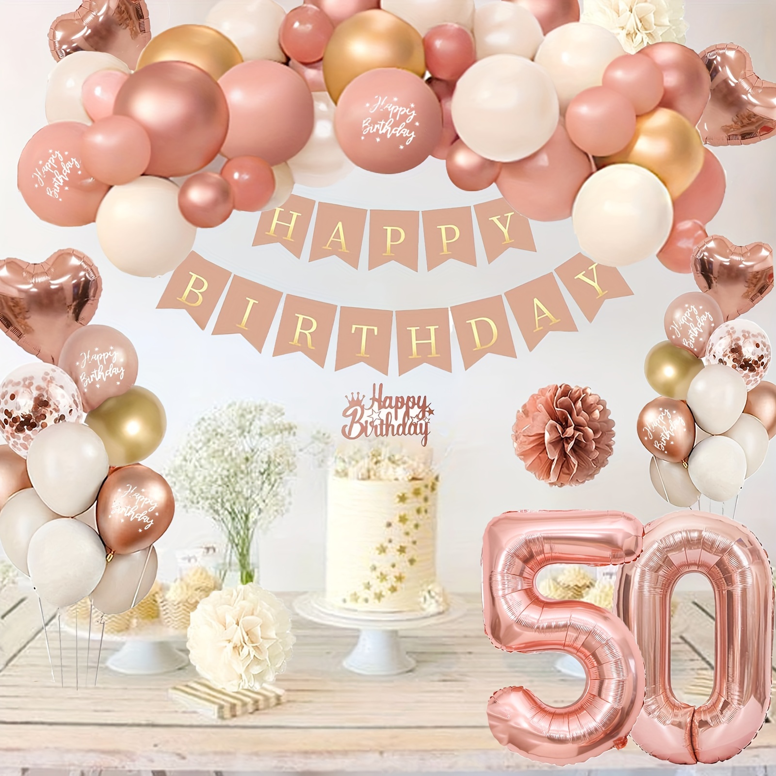 50. Geburtstag Deko Set Rosegold – Folienballons, Banner, Tortendeko & Konfetti – Komplett-Set Für Frauen Geburtstagsdeko Frauen