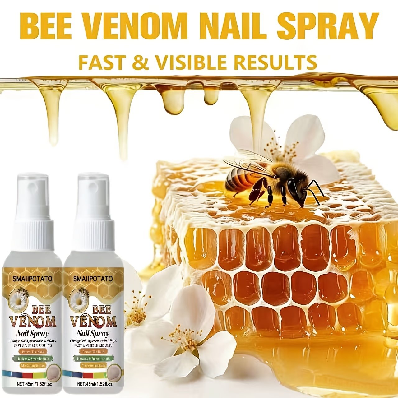 Spray pentru Unghii cu Venin de Albine | 2 Zile, Unghii Deteriorate, Puternice și Netede, Spune Adio Stratificării Fragile, Blând fără Iritații, O Sticlă pentru a Rezolva Toate Problemele Unghiilor